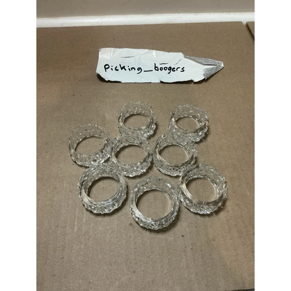 Vintage Napkin Rings Set of 8 Clear Diamond Cut Western Germany Mid Century